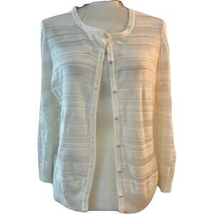 New York and Company Cream Sheer Knit Button Cardigan 3/4 Sleeve Sweater size M